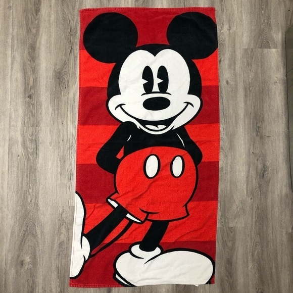 Disney Mickey Mouse Beach Towel Vintage Y2K Walt Disney World Swim Red Black - Picture 1 of 5